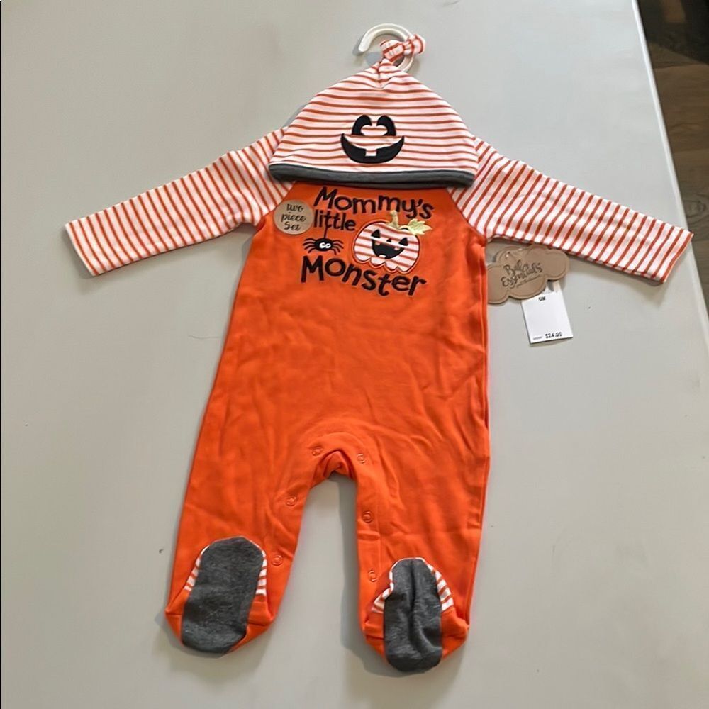 Baby Essentials Orange and Gray Halloween Footies